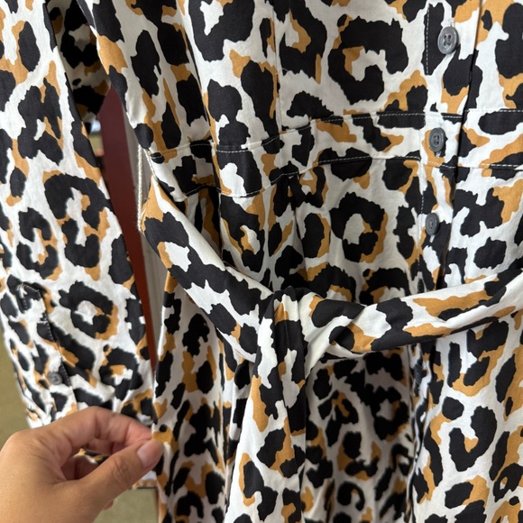 NEW J. Crew Leopard Print Tie Waist Shirt Dress Size 10 Cotton Poplin Casual - Picture 8 of 12